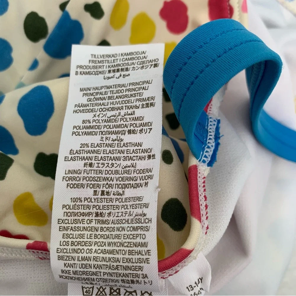 Boden Girls Multi‎ Color Polka Dot One Piece Swimsuit Blue Cross Back Straps